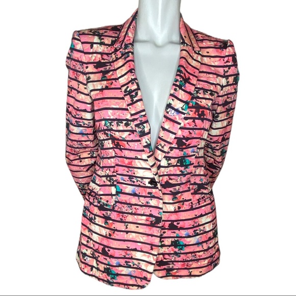 Banana Republic Jackets & Blazers - Banana Republic Woven Bella Stripe Pink Floral Jacket Size 8